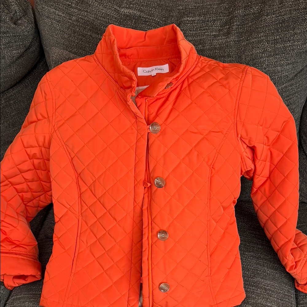 Calvin Klein Orange Puffer Jacket with Diamond Quilting